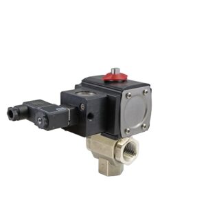 Gemini Valve NPT 1/2" 3-way ball valve with actuator, 24 volt solenoid valve