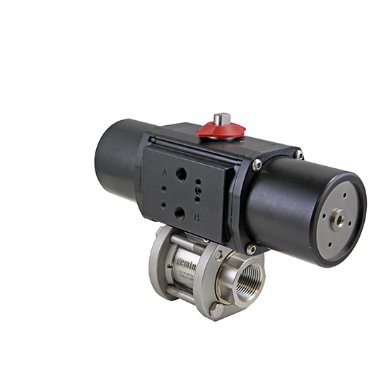 1" Butt Weld Stainless Steel Spring-Return (Normally Closed) Pneumatic Actuated 3-piece Ball Valve - PTFE