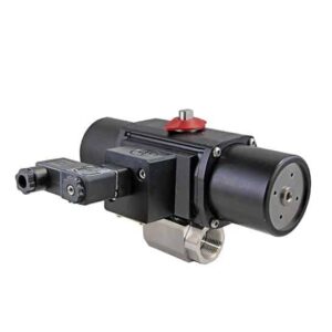 1" NPT CFM8 Stainless Steel Spring-Return (Normally Open) Pneumatic Actuated Ball Valve With Solenoid Valve 24V manual override