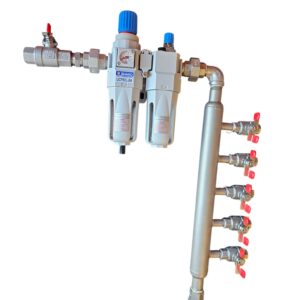 AH0095 1&quot; Air Header with 5 user 1/4&quot; stainless steel butterfly valves inlet and drain 1/2&quot; and filter reducer